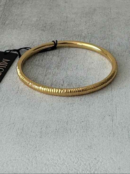 Milor 14k Gold Resin Filed Round Bangle Bracelet Ribbed Texture Bracelet Italy - Picture 2 of 9